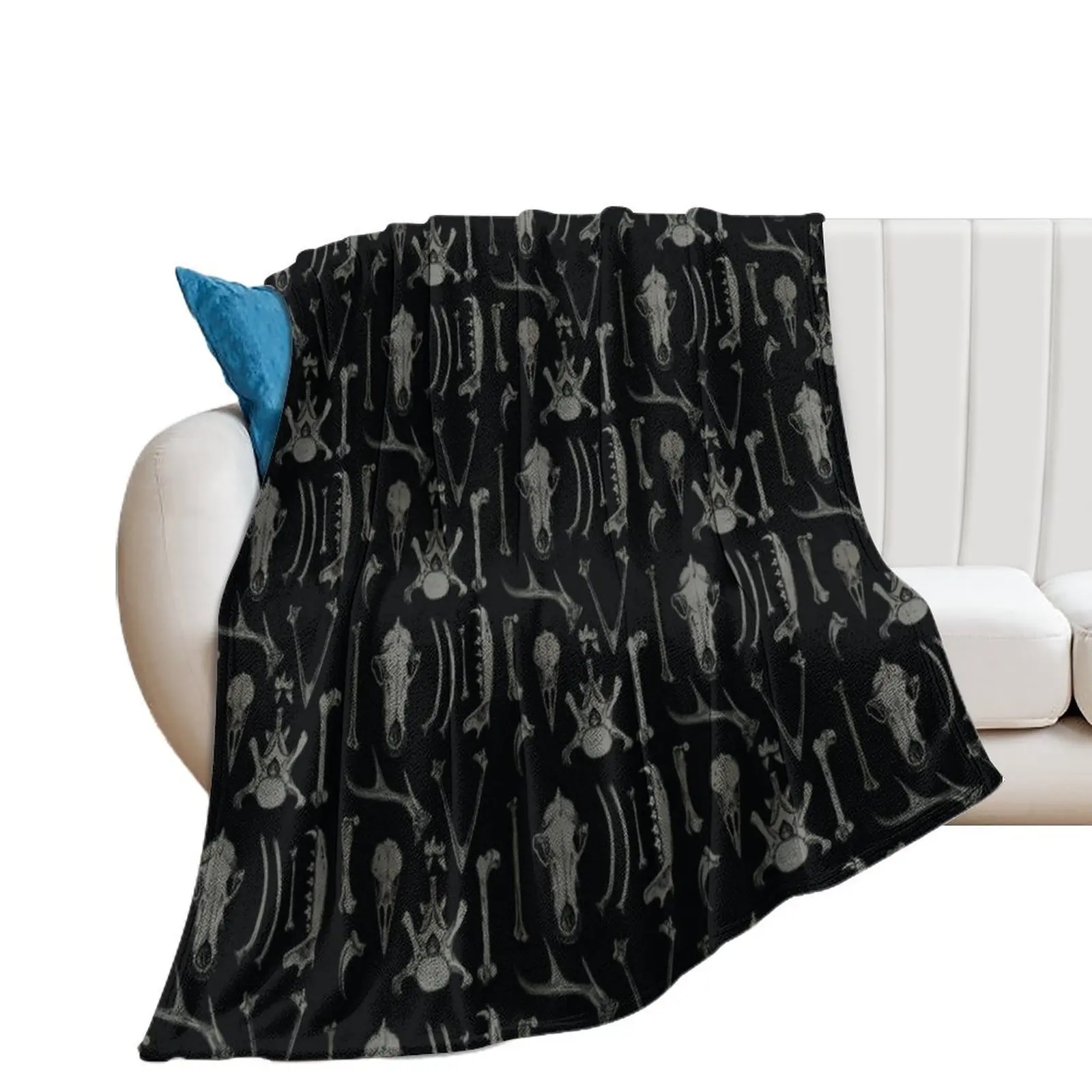 

Black Bones - Anatomical animal bones illustration pattern Throw Blanket Picnic Sleeping Bag Luxury Thicken Blankets