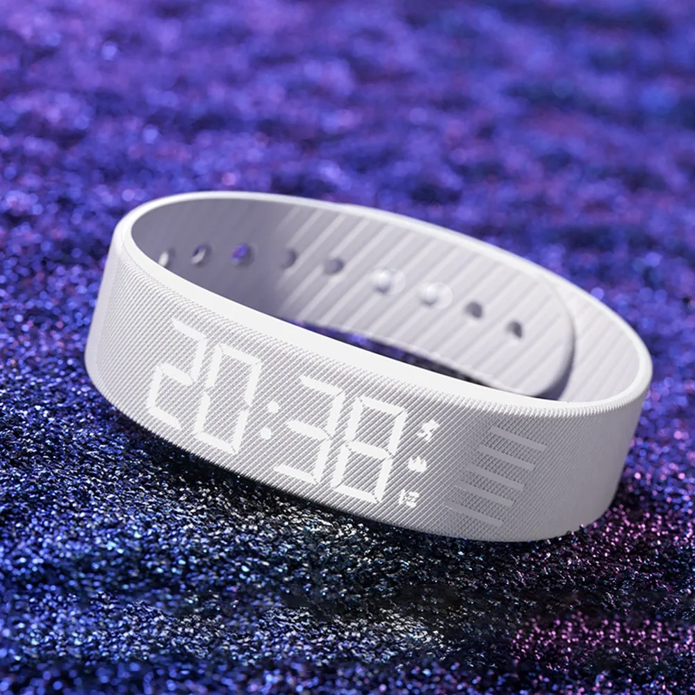 LED Digital Alarm Clock Watch Adjustable Waterproof Fitness Wristbands with Running Pedometer Snooze-proof Vibrating Alarm