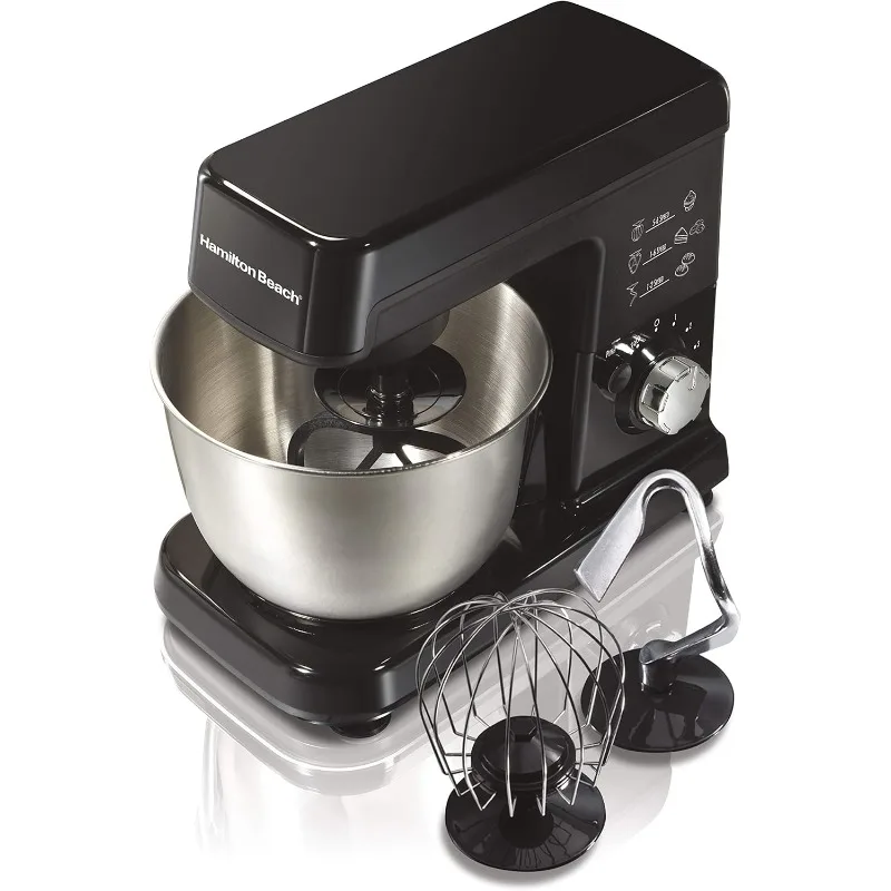 Hamilton Beach 6 Speed Electric Stand Mixer with Stainless Steel 3.5 Quart Bowl, Planetary Mixing, Tilt-Up Head,300W Motor,Black