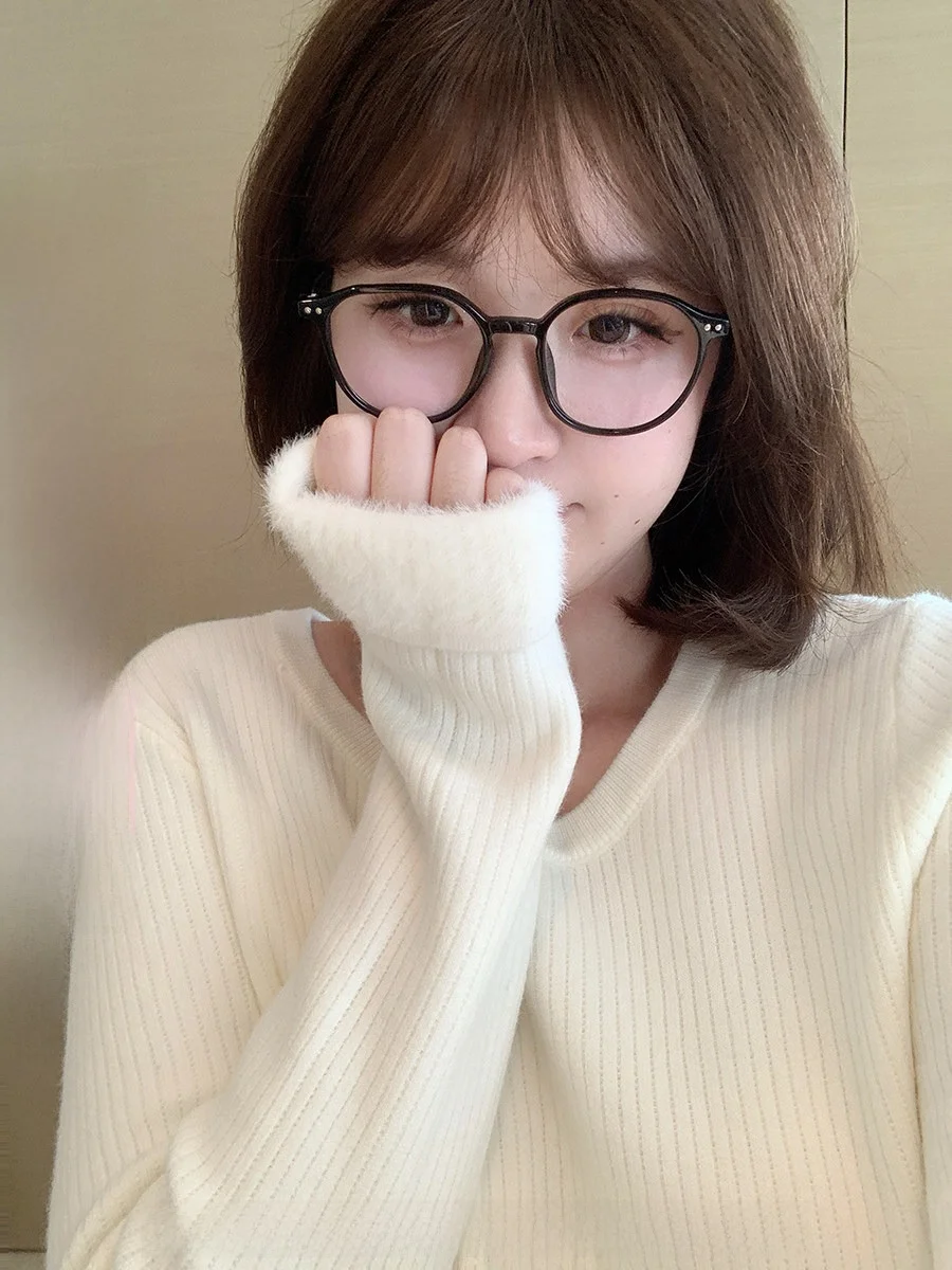 

Thiened Fce Long Sve round Ne Knitted Sweater CallmeEar Warm Cozy Women's Base Layer Top for Commuting Winter Season