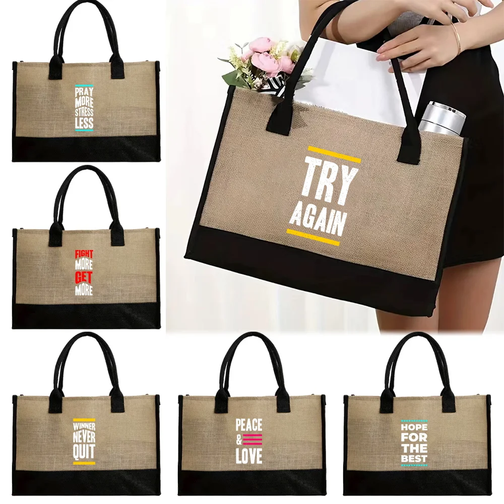 2024 Eco-Friendly Shopping Bag Korean Tote Bag Casual Lady Waterproof Bags Jute Storage Bag Printing Phrase Series