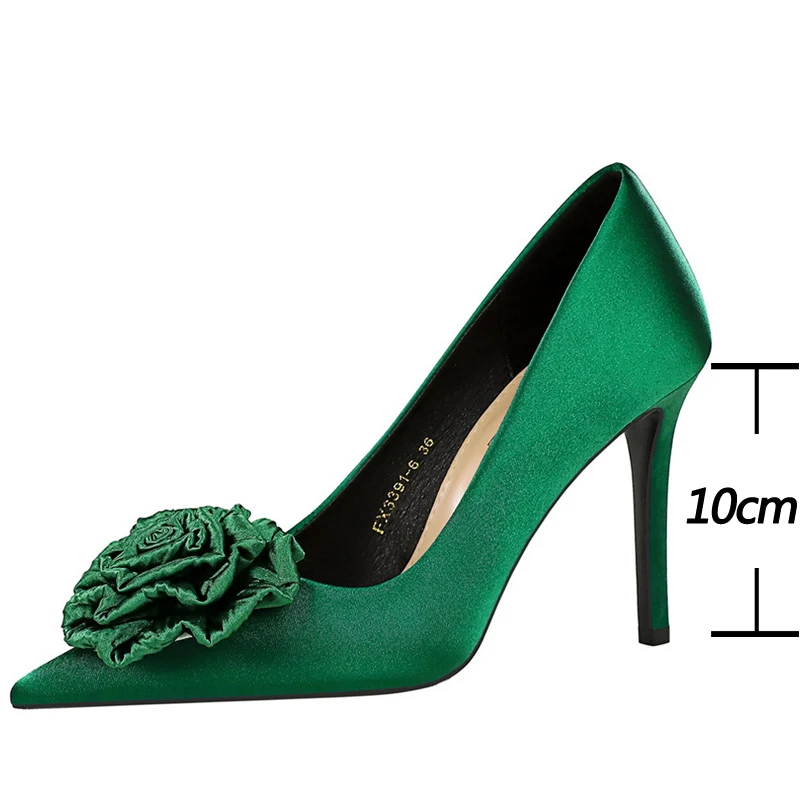 BIGTREE Shoes Silks Satins Flower Design Women Pumps Fashionable Banquet Light Luxury Women\'s Shoes Stilettos High Heels 2024