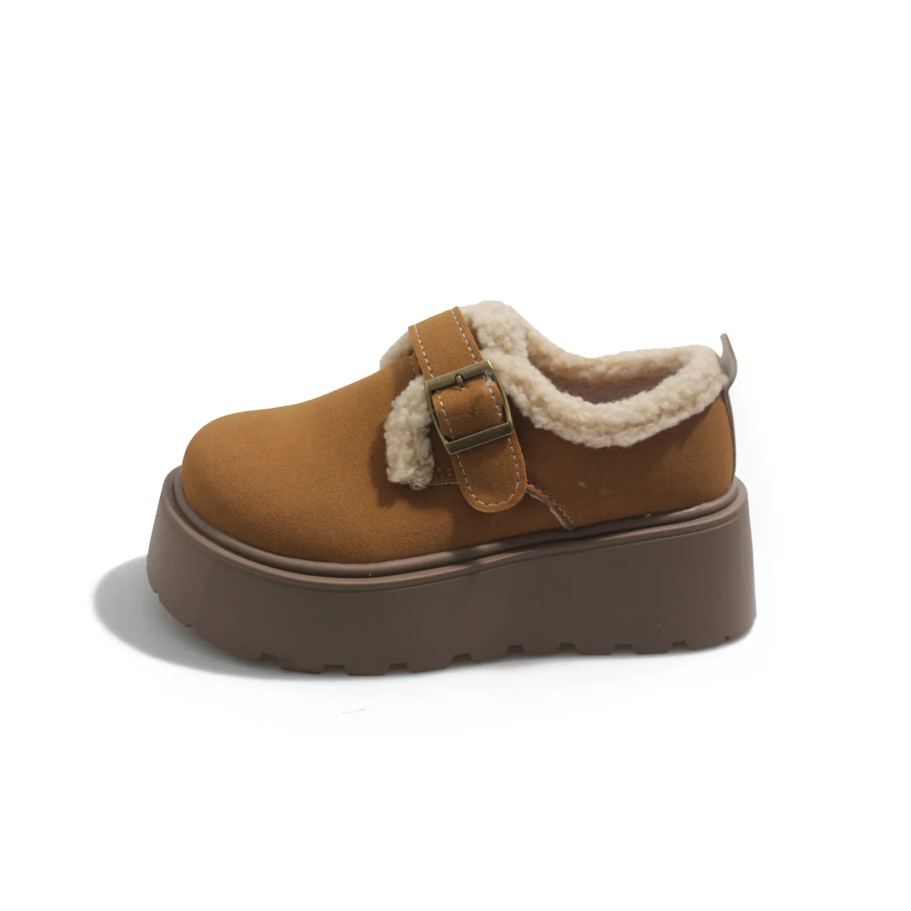 Sapatos femininos plataforma de salto baixo boca rasa mocassins pele calçados femininos deslizamento-em dedo do pé redondo tamancos retro novo vestido de inverno deslizamento