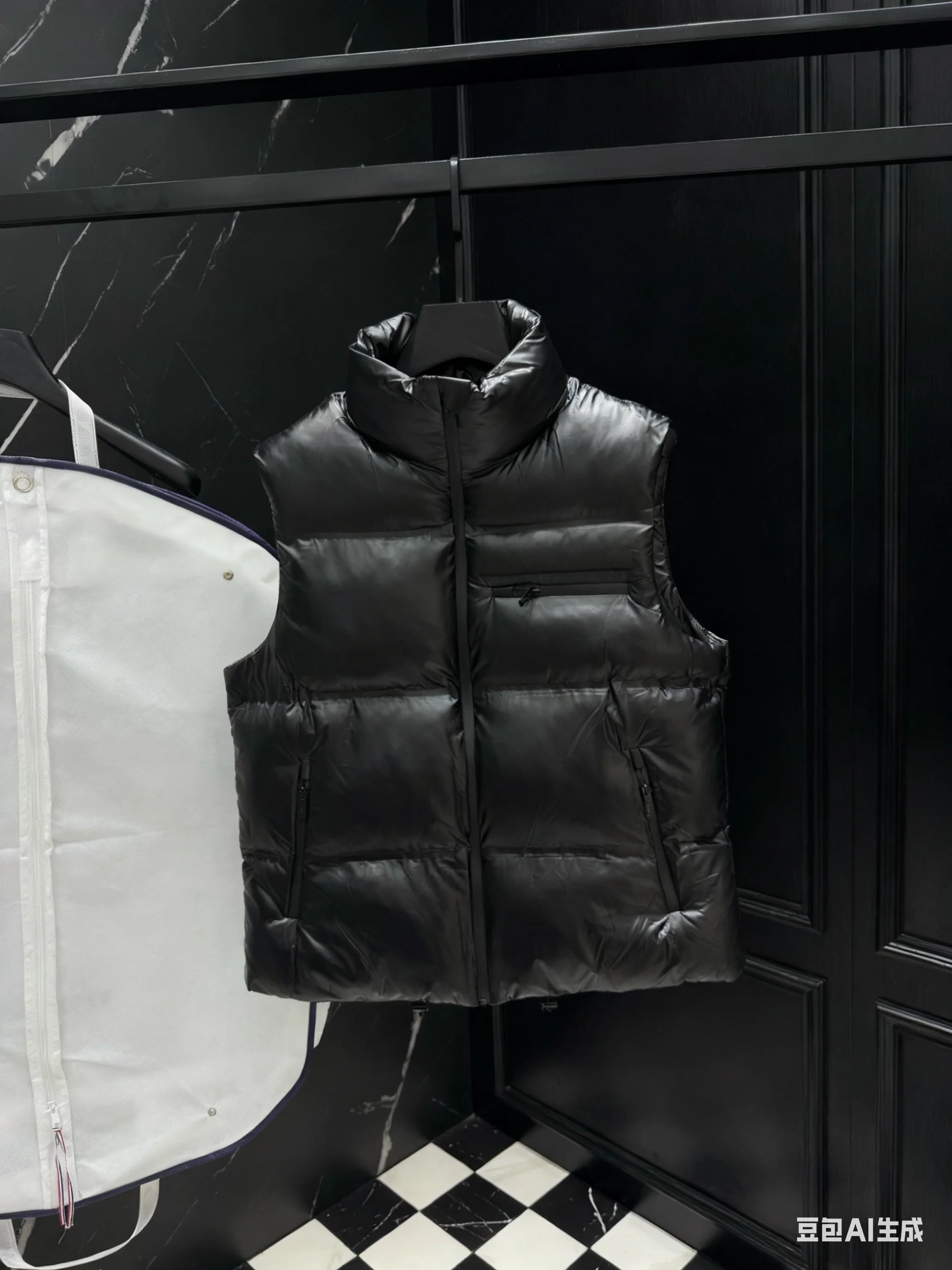 

2025 Unisex Black Shiny Puffer Vest High Neck Sleeveless Warm Winter Gilet for Men and Women