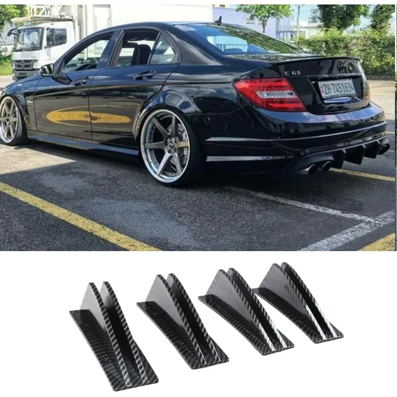 4pcs Car Rear Bumper Spoiler, Universal Curved Shape Rear Bumper Diffuser Lip Spoiler Shark Fin Wings Trim Covers Decoration Set
