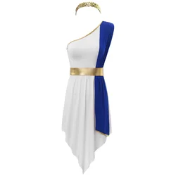 Womens Ancient Greek God Roleplay Dress with Sequin Headband Roman Princess Cosplay Costumes Liturgical Praise Dance Dress