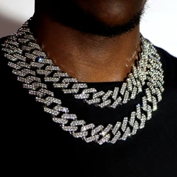 Collar de cadena cubana con diamantes de imitación para hombres y mujeres, gargantilla de eslabones cubanos con punta de cristal ostentosa, Punk, Hip Hop, regalo de joyería