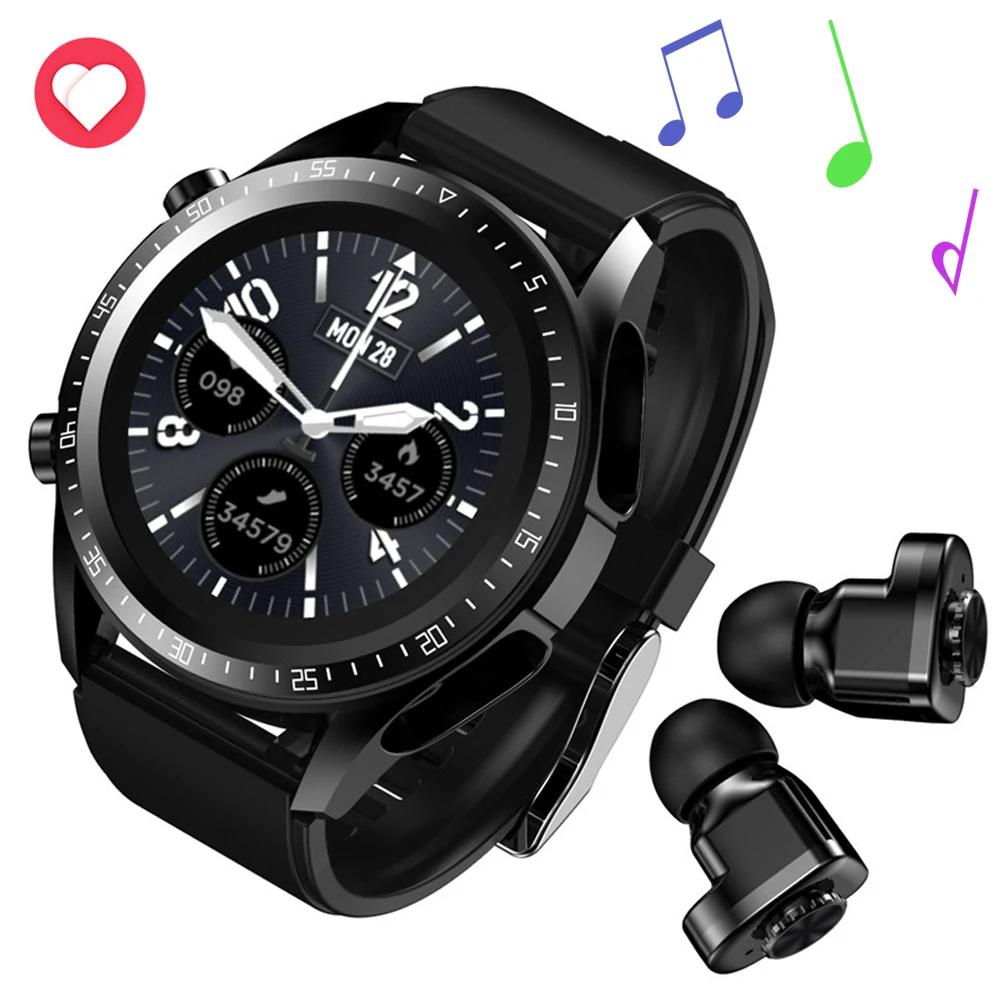 Smart Watch Men Smartwatch HIFI Stereo Wireless Headset w/ Mic 2 In 1 Music Smartwatch Bluetooth Phone Call For Android IOS