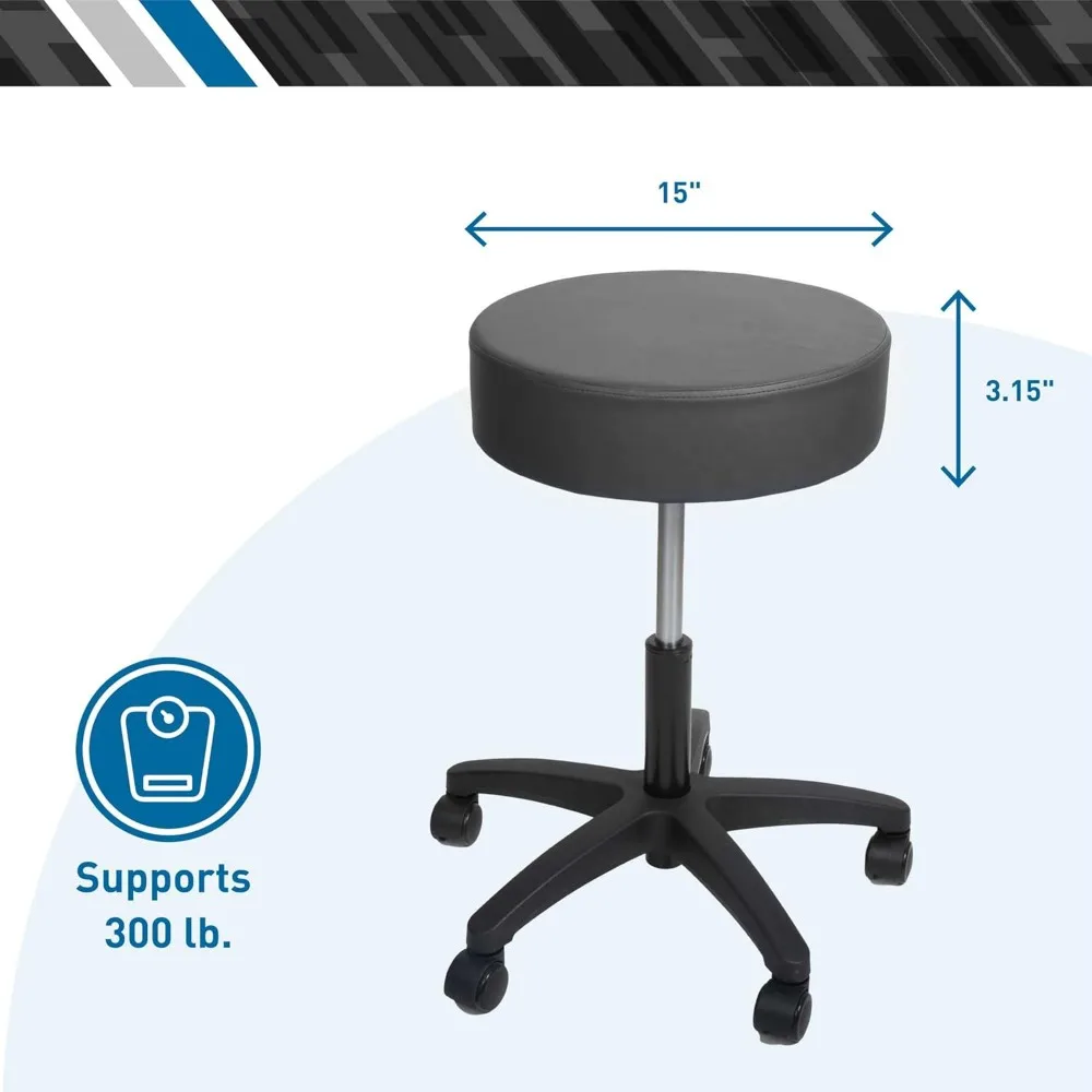 Rolling Exam Stool with Wheels, 18.5 Inch to 25 Inch Adjustable Height for Dentists, Spas, & Healthcare Environments, 5 Casters