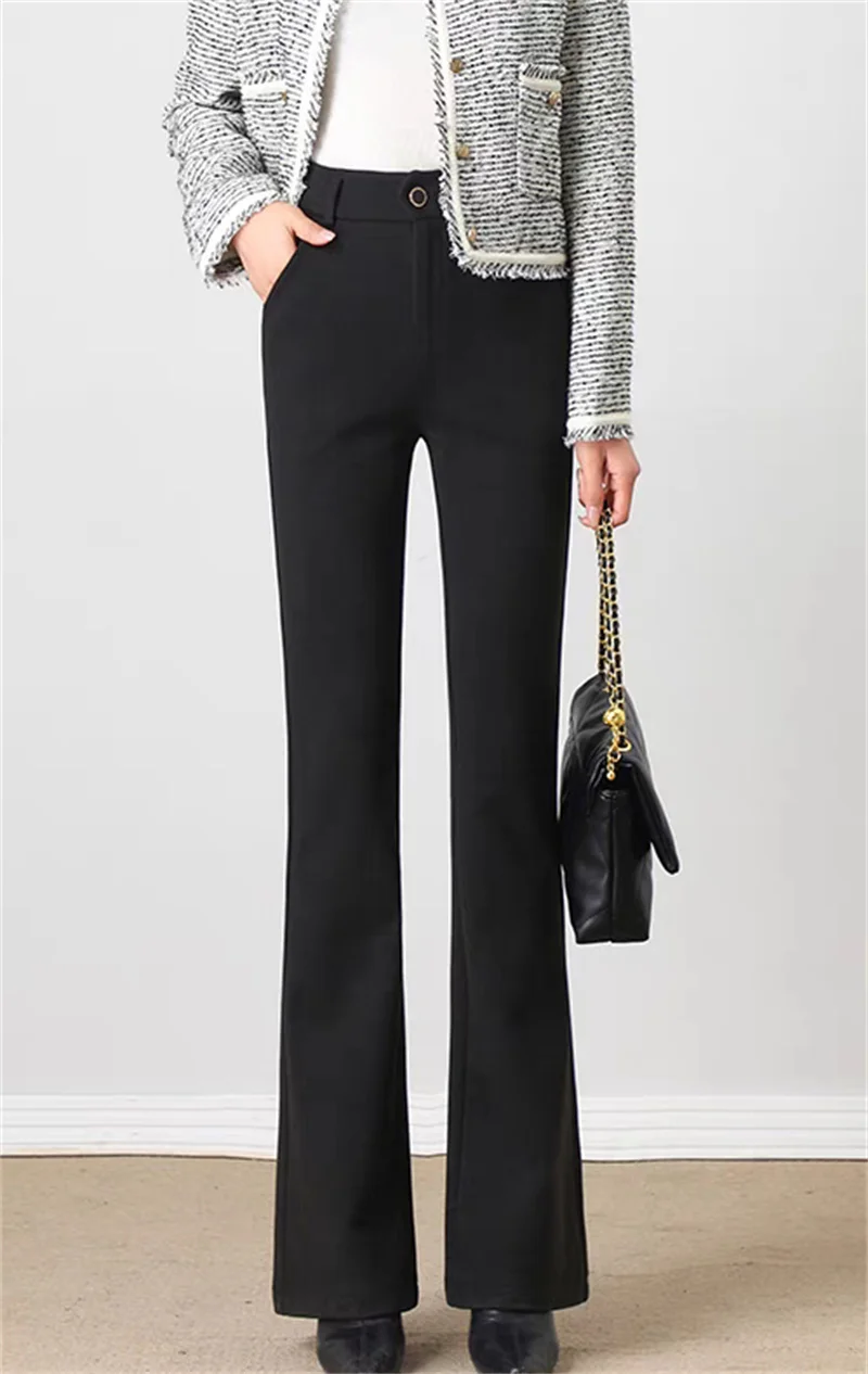 2025 outono nova cintura alta emagrecimento drapeado profissional micro-pull terno reto calças sino-bottom coreano