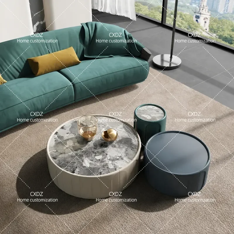 Modern Round Coffee Table Luxury Stone Top Small Living Room Furniture Simple High End Creative Tea Table for Apartment