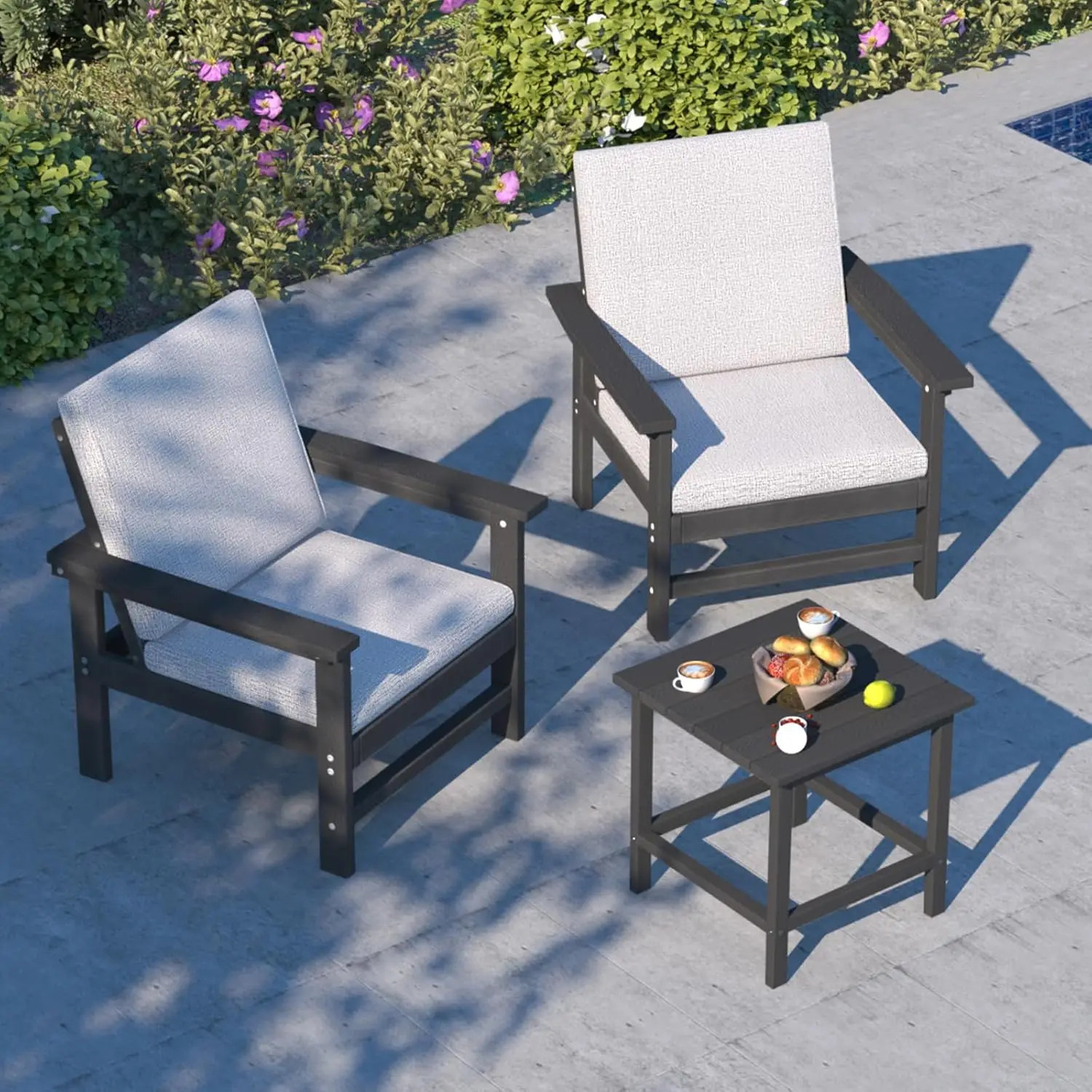 

Комплект садовой мебели из 3 предметов из HDPE, всепогодный уличный секционный диван с приставным столиком и подушками - имитация дерева