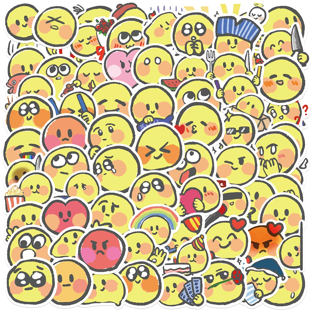 80pcs Hand Drawn Small Yellow Face Stickers Waterproof Pvc Decals for Phone Skateboard Helmet Laptop Bicycle Motorcycle Stickers