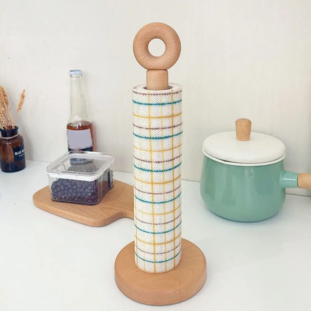 Anti-Slip Wooden Roll Paper Rack One-handed Tear Cute Vertical Napkins Rack Free Standing Standing Roll Paper Stand Bathroom