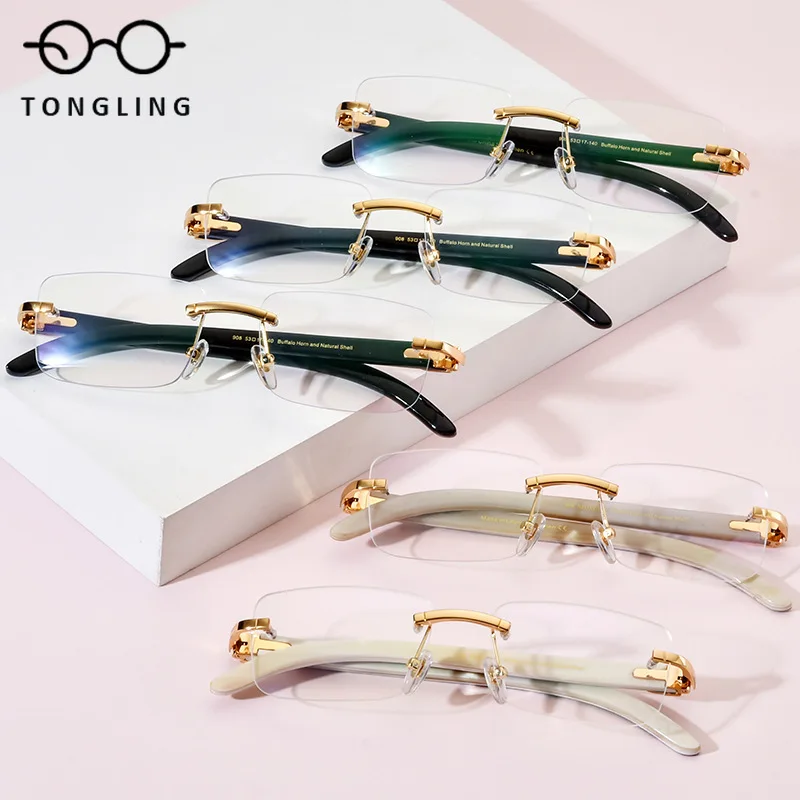 2025 New Natural shell White Buffalo Horn Natural Black Horn Leg frameless glasses frame can be fitted with prescription lenses