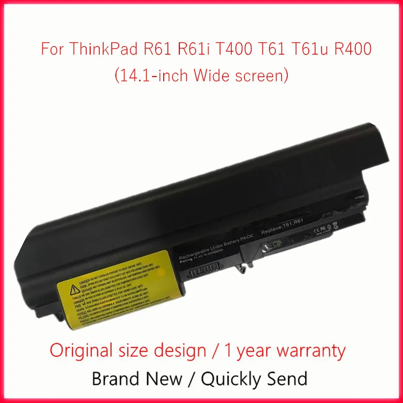 Laptop Battery For Lenovo ThinkPad R61 R61i T400 T61 T61u R400 (14.1-inch Wide screen)  42T5265 42T4548 42T5262 42T5264