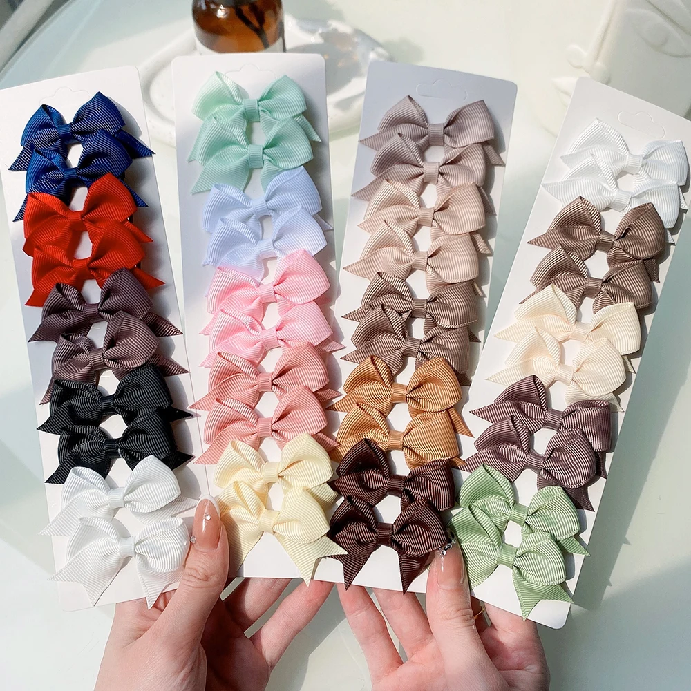 10Pcs/Set New Solid Ribbon Bowknot Hair Clips For Cute Baby Girls Handmade Bows Hairpin Barrettes Headwear Kids Hair Accessories