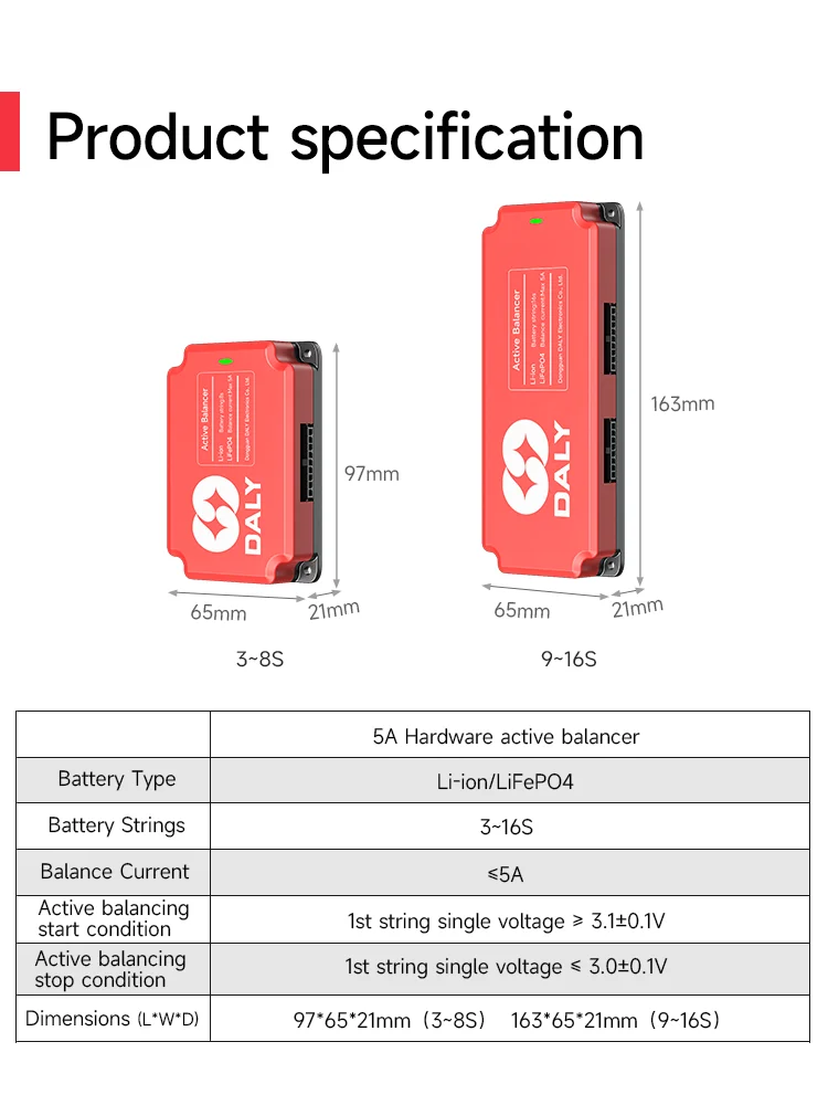 Daly 5A Active Balancer BMS 4S Lifepo4 Battery Equalizer 24V 8S 16S Balancing Board 18650 for Battery Packs 10S 12S 13S 14S 15S