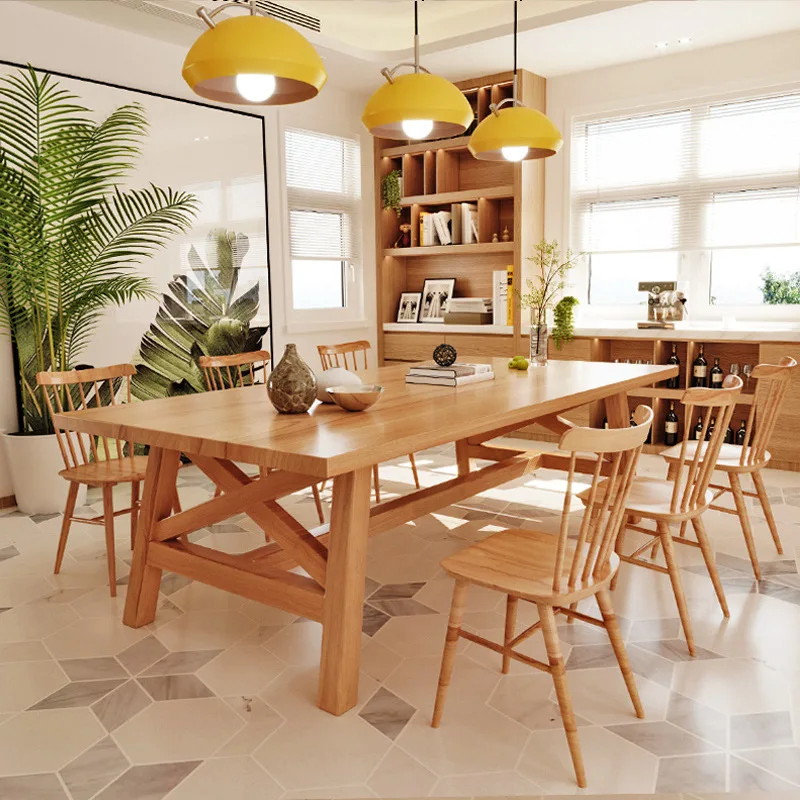 Nordic log solid wood dining table and chairs, simple dining table and chair combination for home accommodation