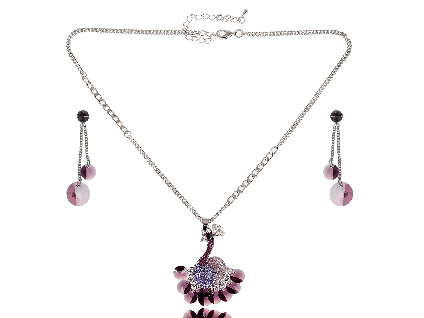 

Crystal Elements Amethyst Purple Peacock Necklace Earring Set