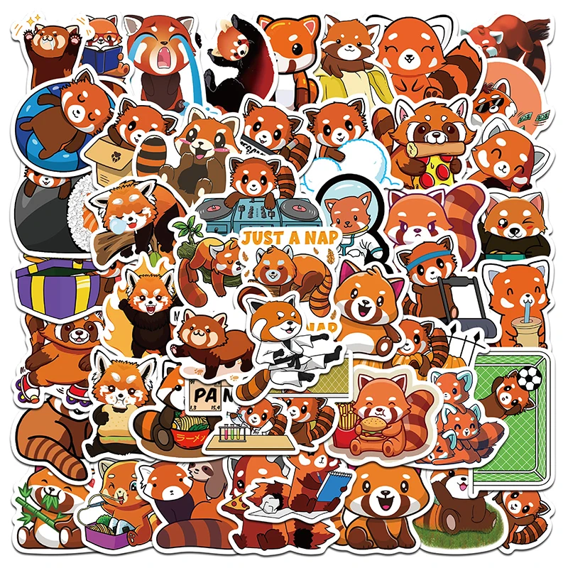 50pcs Cute Red Panda Graffiti Decorate Luggage Notebook Waterproof Sticker