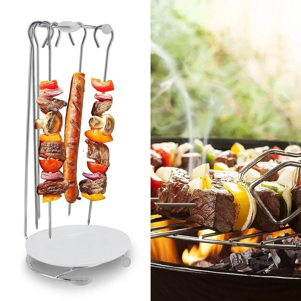 

Stainless Steel BBQ Skewer Set Lightweight Detachable Barbecue Fork Holder Reusable Easy To Install Vertical Roaster Backyard