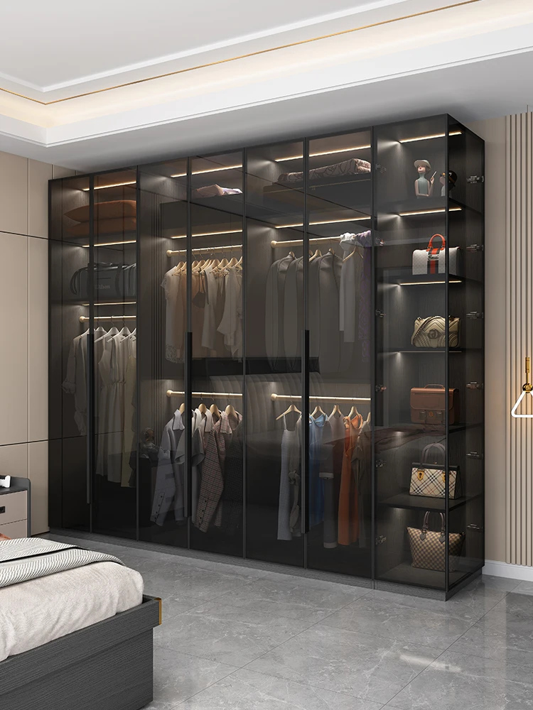 

Wardrobe, family bedroom, solid wood, one door to top, wardrobe 60cm deep, L-shaped cloakroom, customized combination glass