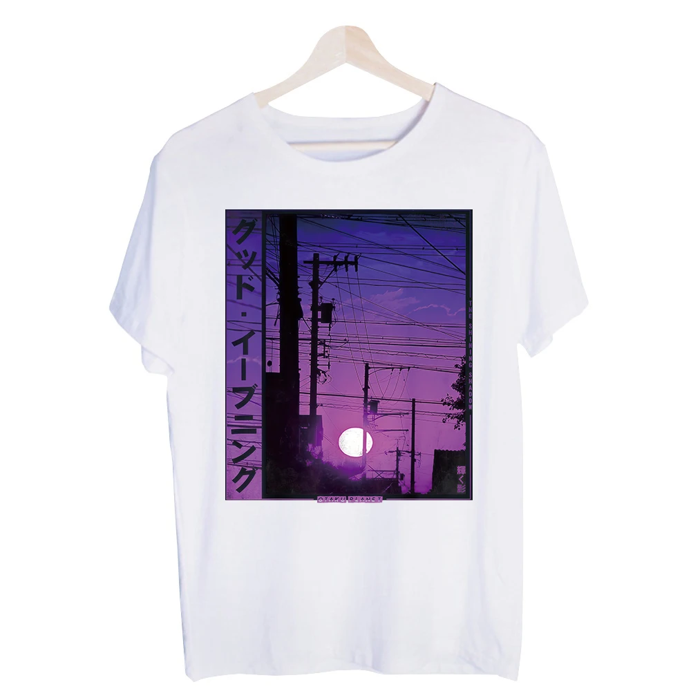 Men's Sunset Power Lines Graphic Tee, Short Sleeve Crew Neck T-Shirt for Urban Streetwear and Casual Daily Wear