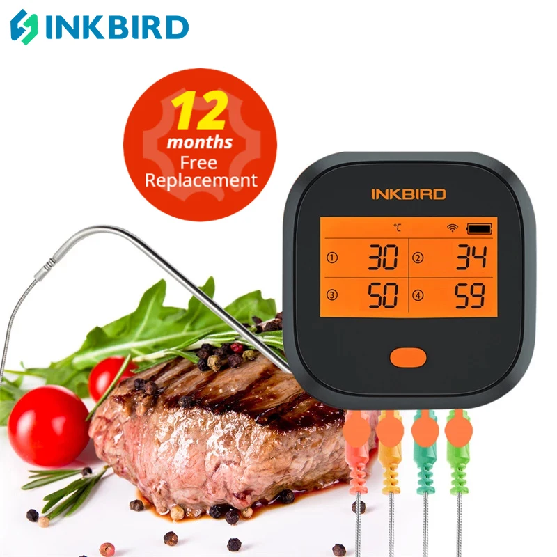 

INKBIRD IBBQ-4T Wi-Fi Meat Digital Thermometer Rainproof Magnetic Alarm Thermometer for Kitchen Smoker Grilling with 4 Probes