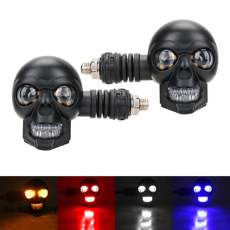 

【P】2Pcs Dual Color Moto LED Skull Shape Waterproof Fog Light Turn Signal Auxiliary Headlights ATV Scooter For Racer Spotlight