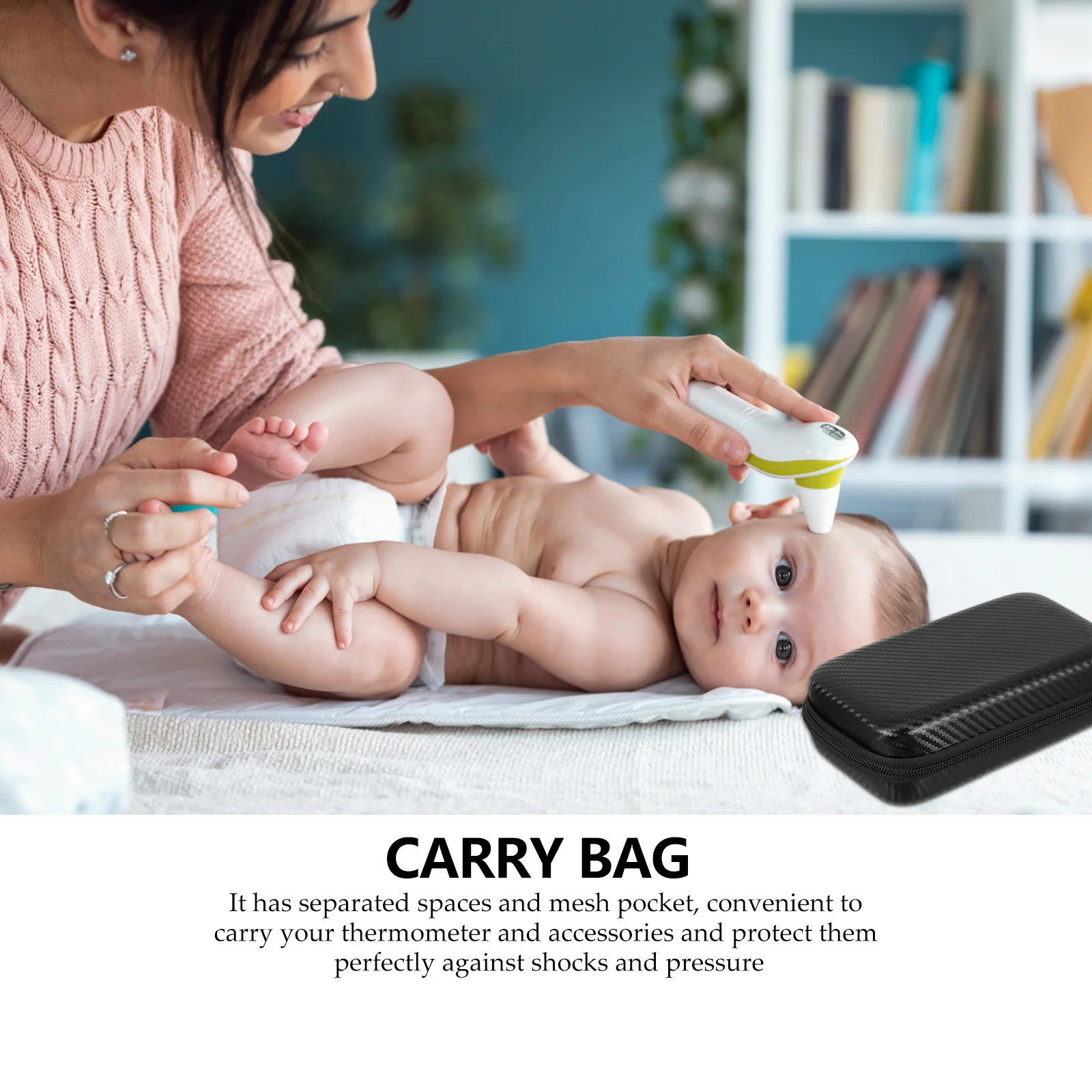 

EVA PU Case Protective Bag for Ear Thermometer ganizer Forehead Thermometers Separate Spaces Mesh Pocket Dustproof
