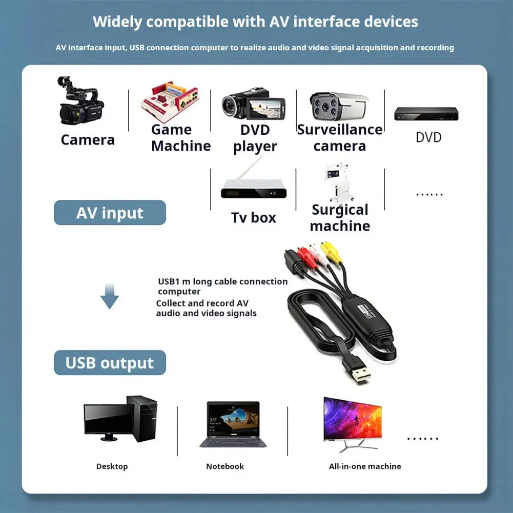 Imagem -05 - Usb Video Capture Card Adapter Conversor Vhs Vcr tv para Digital com Windows Mac os Dispositivos Linux Alta