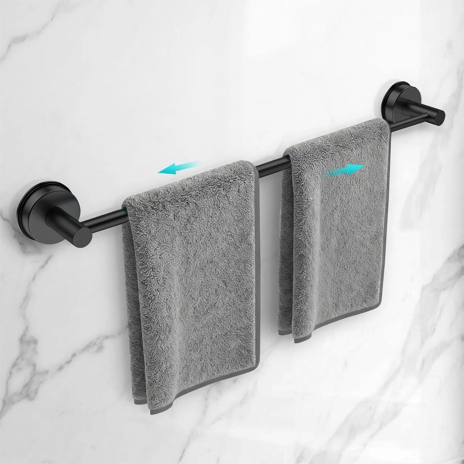 

Adjustable Suction Cup Towel Bar 14.6-24 Inch for Bathroom Wall, Stainless Steel Towel Holder for Shower, Matte Black