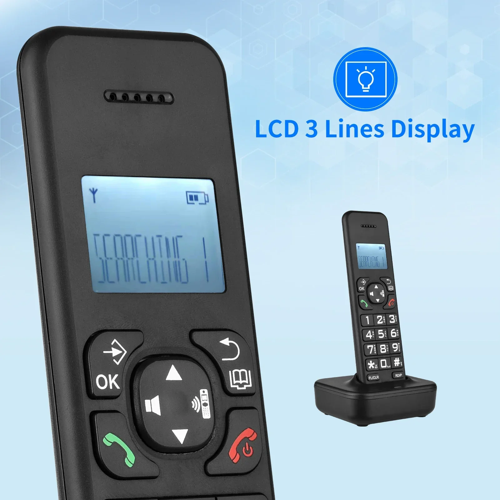 Cordless Phone with Answering Machine Caller ID Call Waiting 1.6 inch Backlight LCD 3 Lines Screen