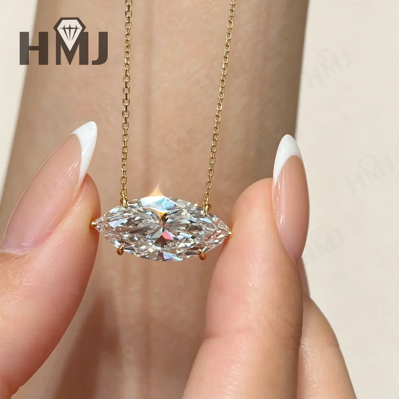 Marquise-Schliff Halskette Solitär-Diamant 3CT S925 Silber 14K Gold East West Anhänger für Damen Hochzeit Feiner Schmuck Geschenke Charms – Detail 9