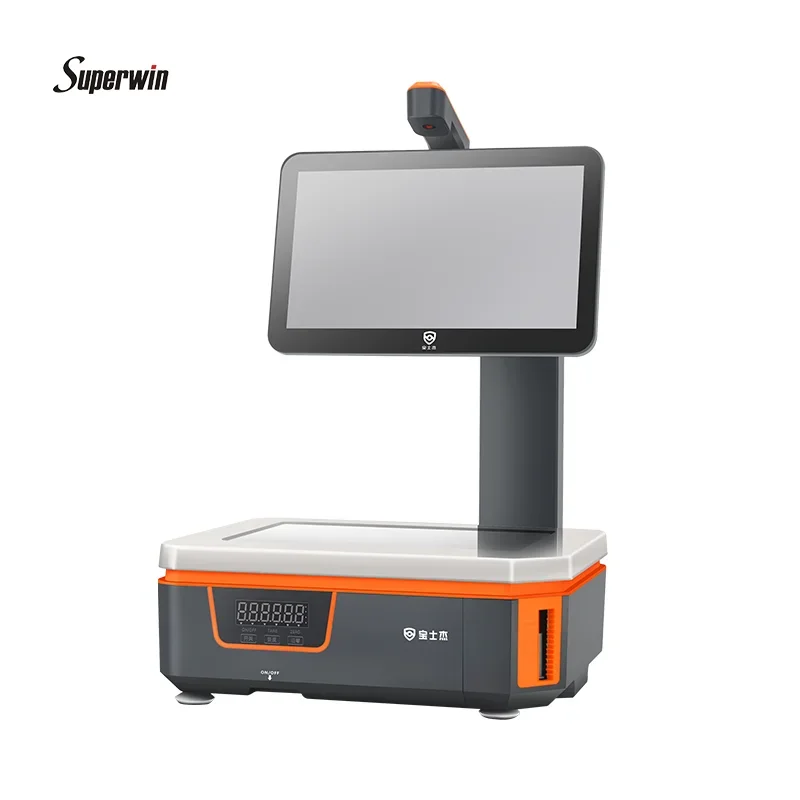Báscula Superwin TOP PBX OS2X para PC, Báscula de Caja Registradora con Plato de Pesaje de Acero Inoxidable, Sistema POS, Báscula de Cocina PSJ2500