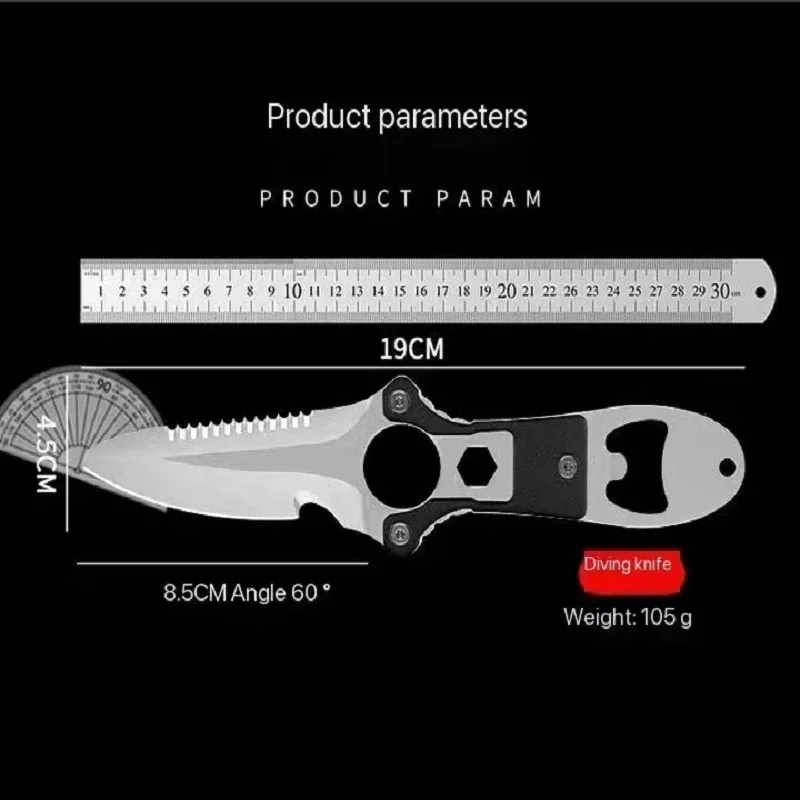 Stainless steel multifunctional knife diving tool water rescue rope cutter field seeking adventure self-defense tool leggings kn view 6