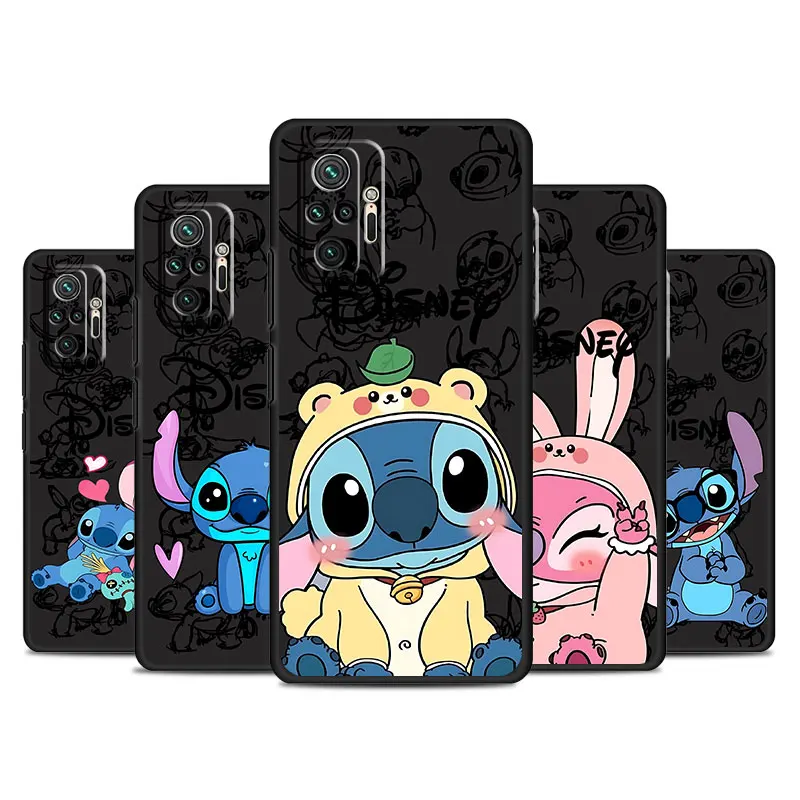 Coque de téléphone de dessin animé Disney pour Xiaomi, Stitch, Angies, Black Covers, Redmi Note 12, 13 ProPlus 10, 11Pro, 13C, 8, 11s, 7, 12c, 9s