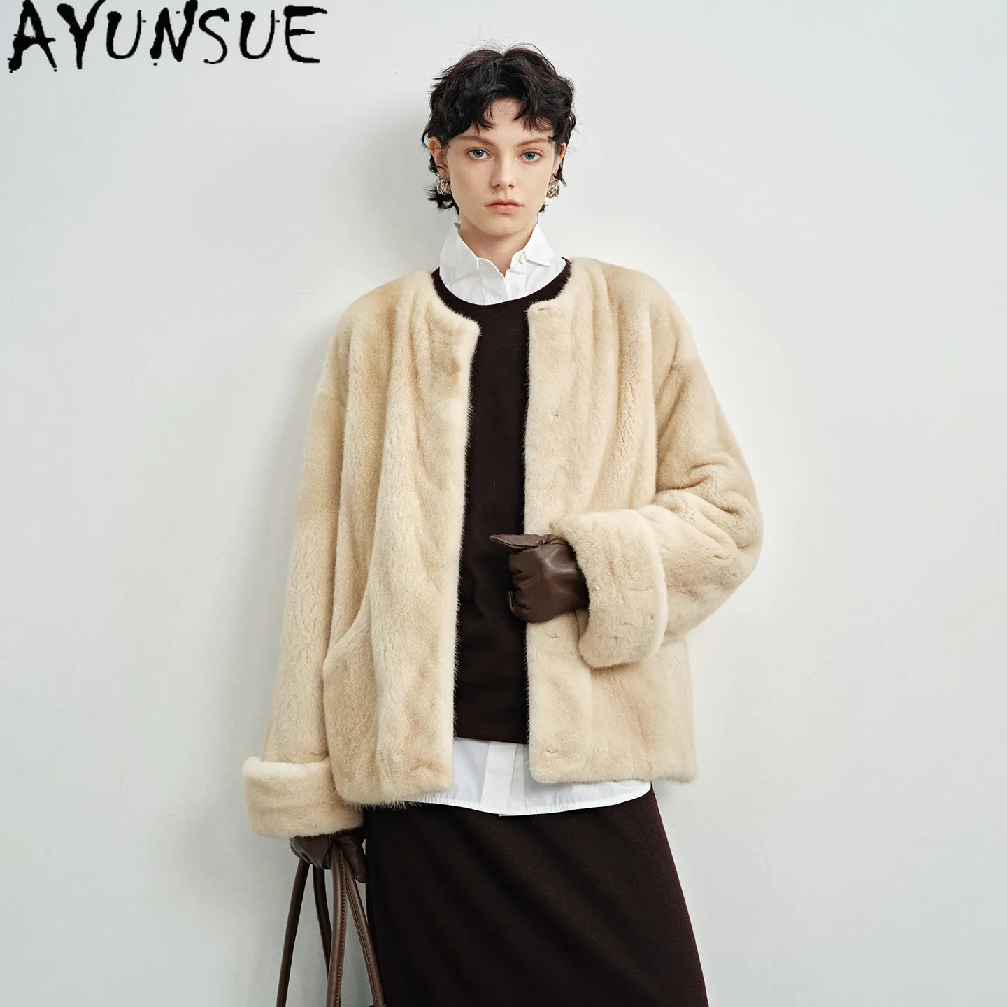 AYUSNUE Top Quality Natural Whole Mink Coat Women Warm Real Fur Womens Jackets Fashion Winter Clothes Swan Velvet Purple Label