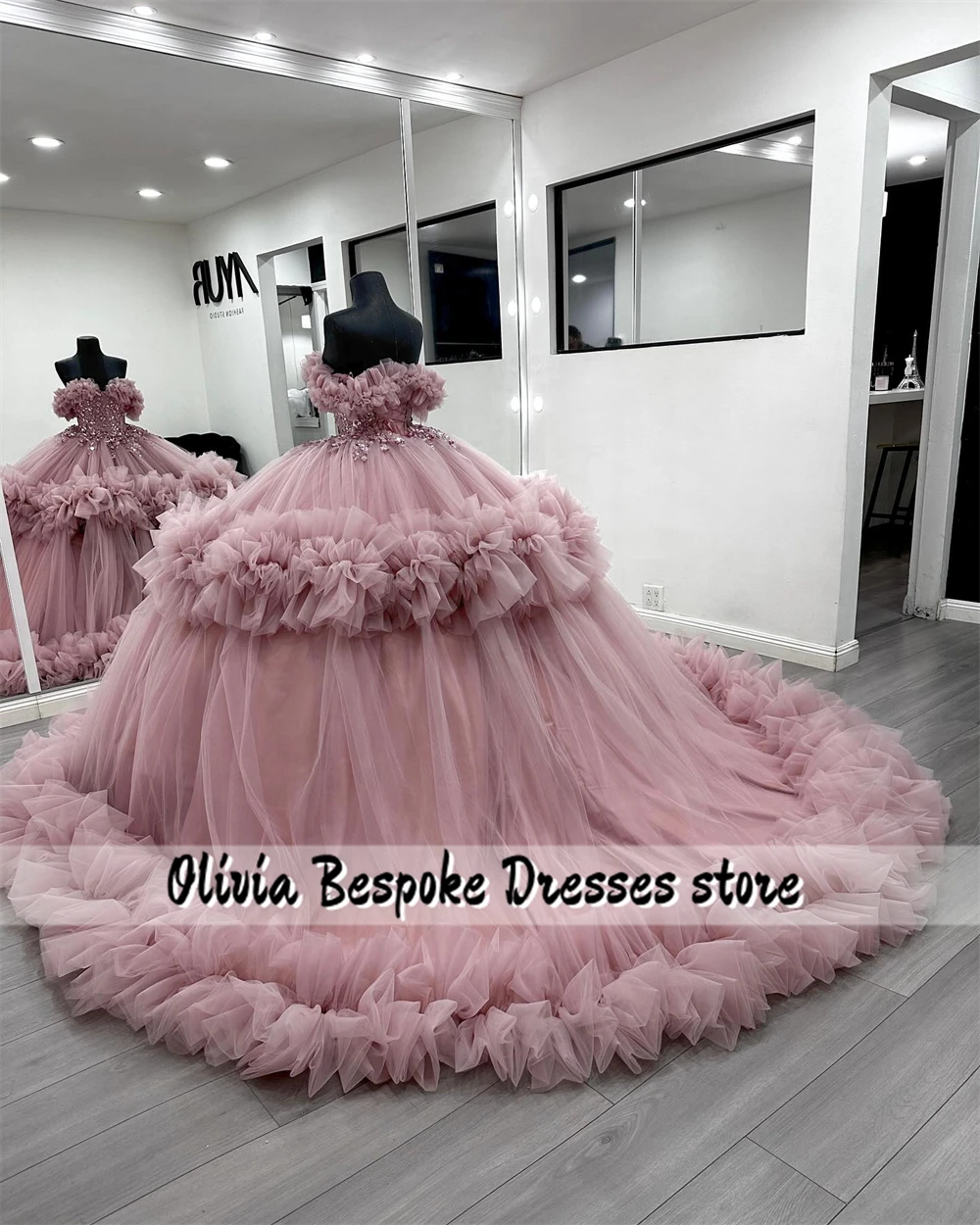 Blush Pink Beaded Lace Appliques 15 Years Quinceanera Dresses 2024 Ruched Train Ball Gown Mexico Cinderella Dress Customized