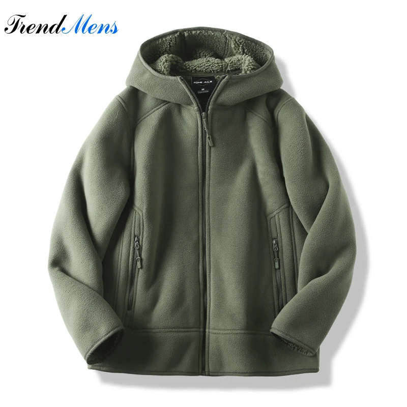 Chaqueta de forro Polar con capucha para hombre, sudadera gruesa con cremallera acolchada, parte frontal abierta, Color sólido, Otoño e Invierno