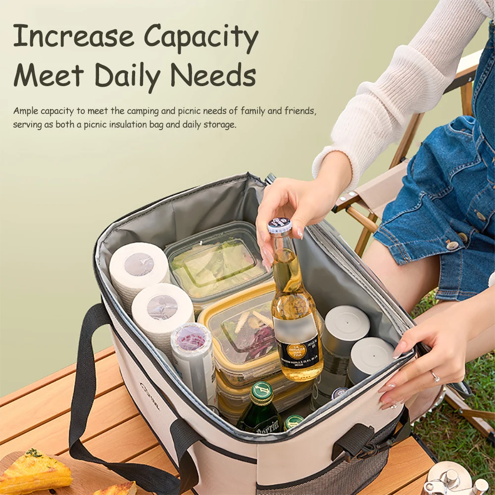 30L Large Capacity Picnic Bag Portable Waterproof Thermal Insulation Bag Ice Bag Lunch Box Bag Outdoors Food Storage Cooler Bag image 4