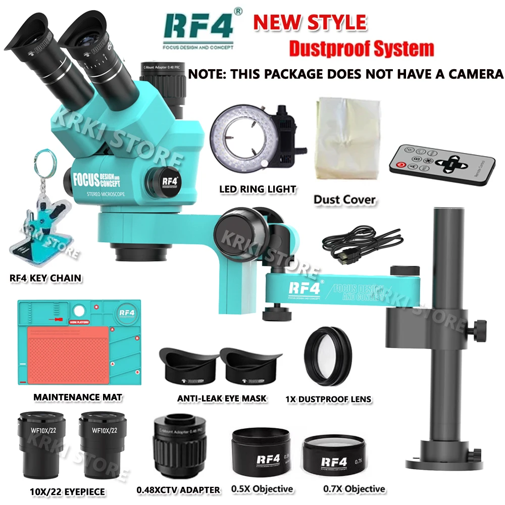 Mikroskop trójokularowy RF4 Stereo 360 °   Obrotowe stojaki na ramię przegubowe Duże pole 4K HDMI Telefon z aparatem Lutowanie Naprawa PCB