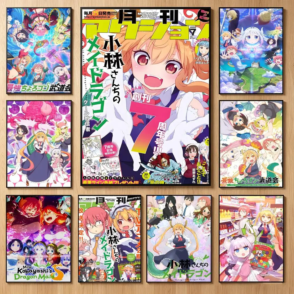 Whimsical Anime M-Miss Kobayashi's Dragon Maid Poster Classic Self-Adhesive PP Wall Sticker for Living Room Bar Decor Gift