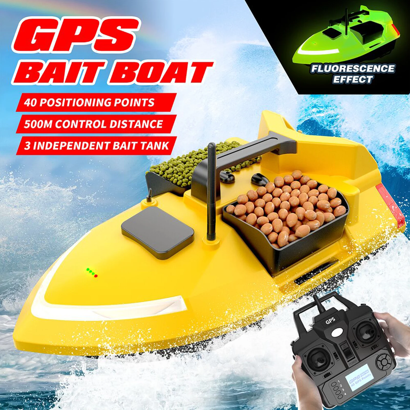 GPS Fishing Bait Boat 500m Remote Control Dual Motor Fish Finder 2KG Loading Support Automatic Cruise/Return/Route RC Bait Boat