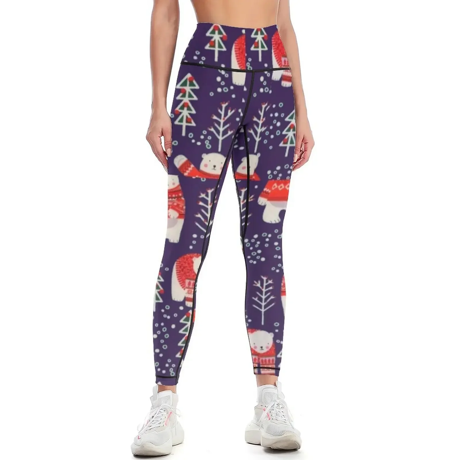 

Christmas Cute Snow Bear Wearing Xmas Red Clothes Pattern Leggings harem pants Golf wear Fitness's gym clothes Womens Leggings