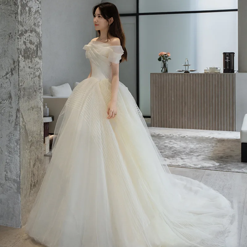 

Boat Neck Wedding Dress 2024 New Simple Elegant Bride Dress Sleeveless Brush Train Vestidos De Noiva Custom Made Suknia Slubna