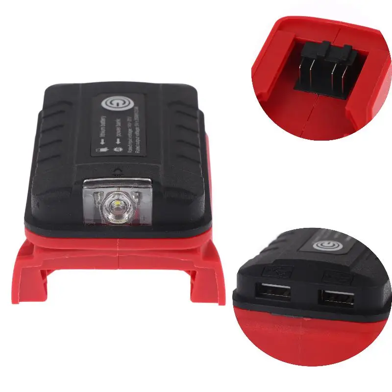 ~1Pcs LED Light Portable Work Lamp Torch Spotlight Dual-USB Charging Port Power Bank Adapter Converter For 18V Battery