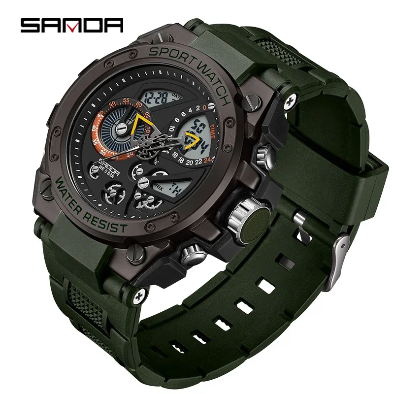 SANDA 9020 Men Watch  Men\'s Watch Electric Watch Multi-Function Fashion Trend Outdoor Luminous Alarm Clock Waterproof Shockproof