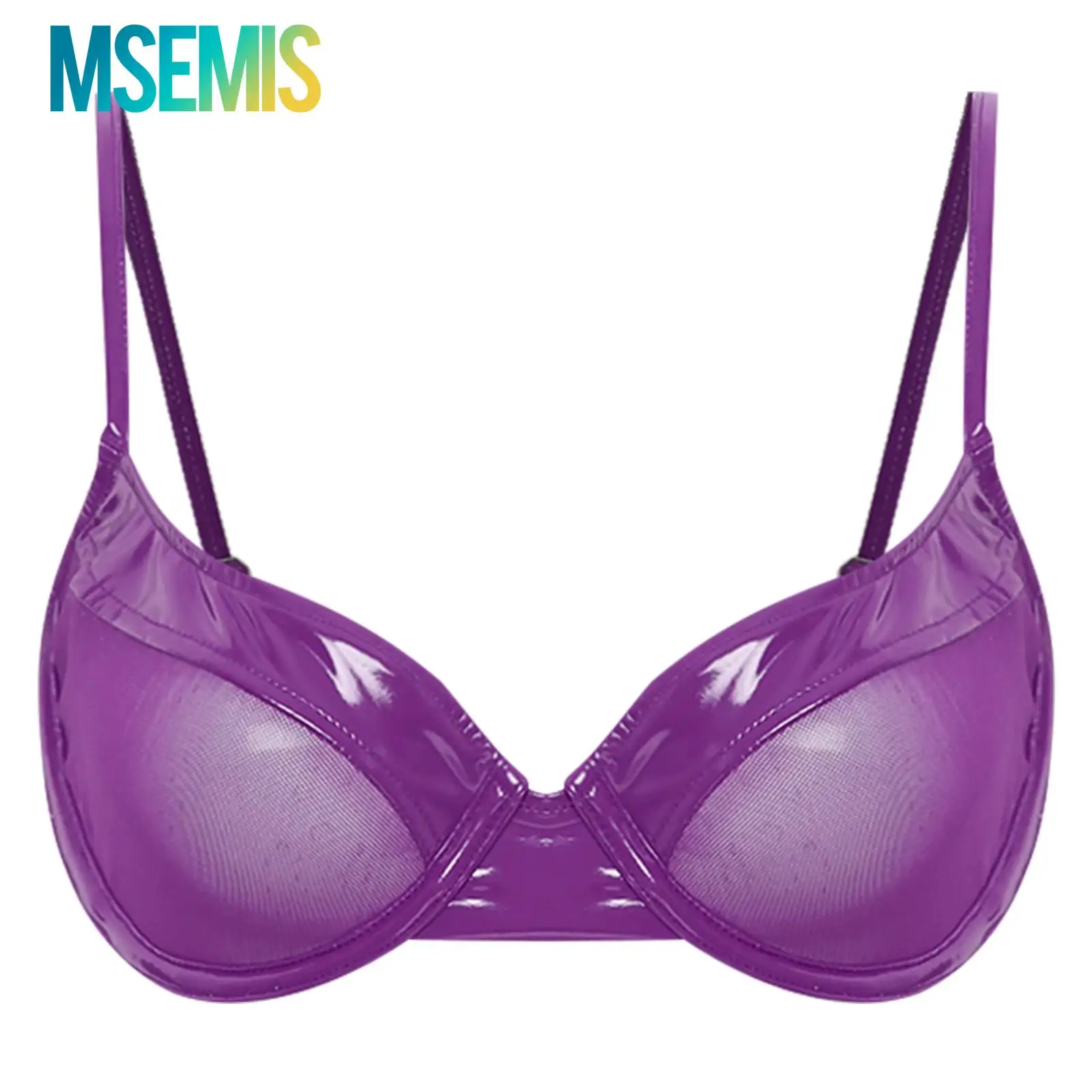 Sujetador Push Up de copa 3/4 para mujer con alambre, traje de baño para mujer adulta, Tops de talla grande, lencería de charol, sujetador, Bralette, ropa interior